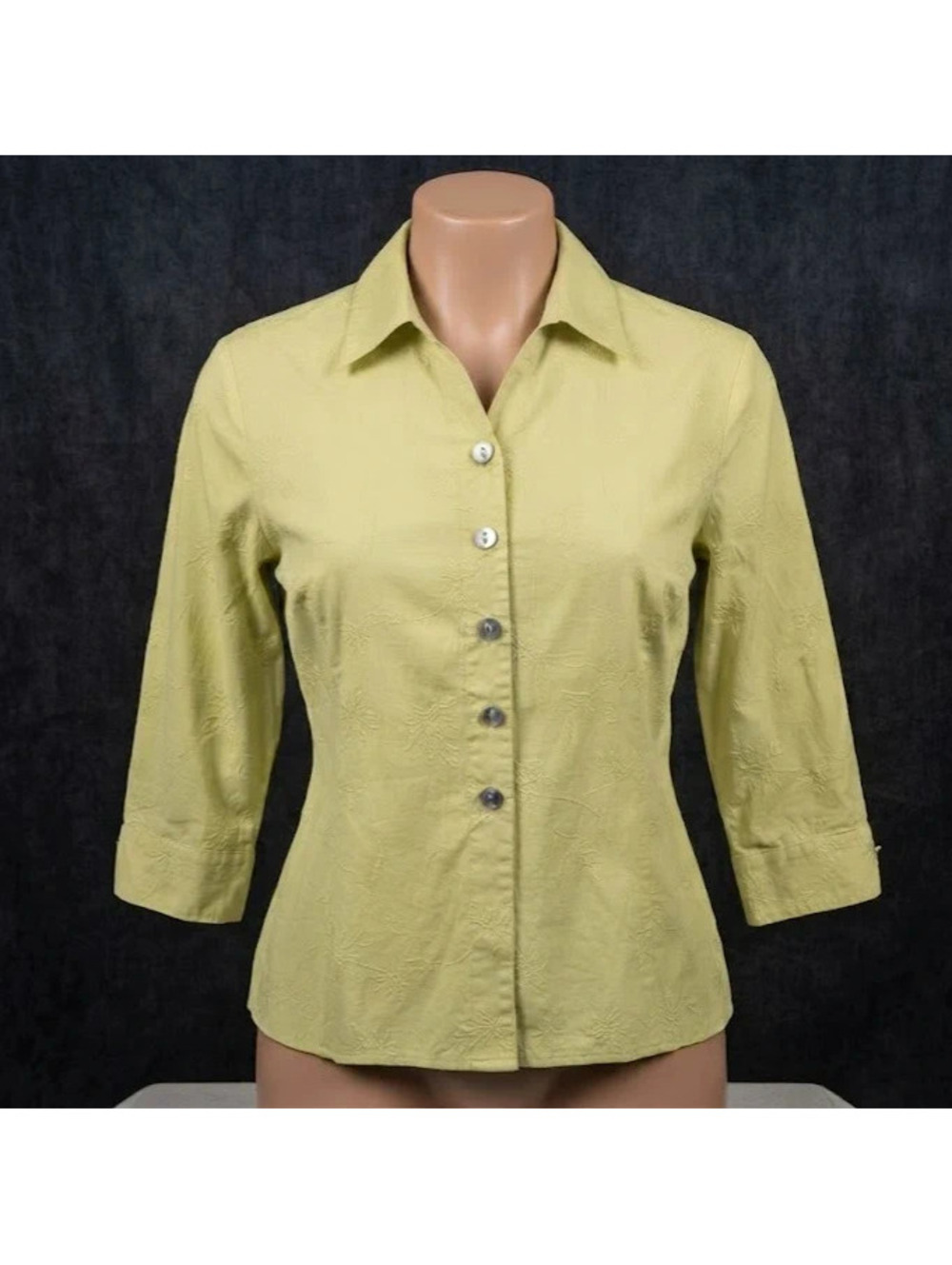 Larry Levine Lime Green Linen Blend Embroidered Shirt Size 10